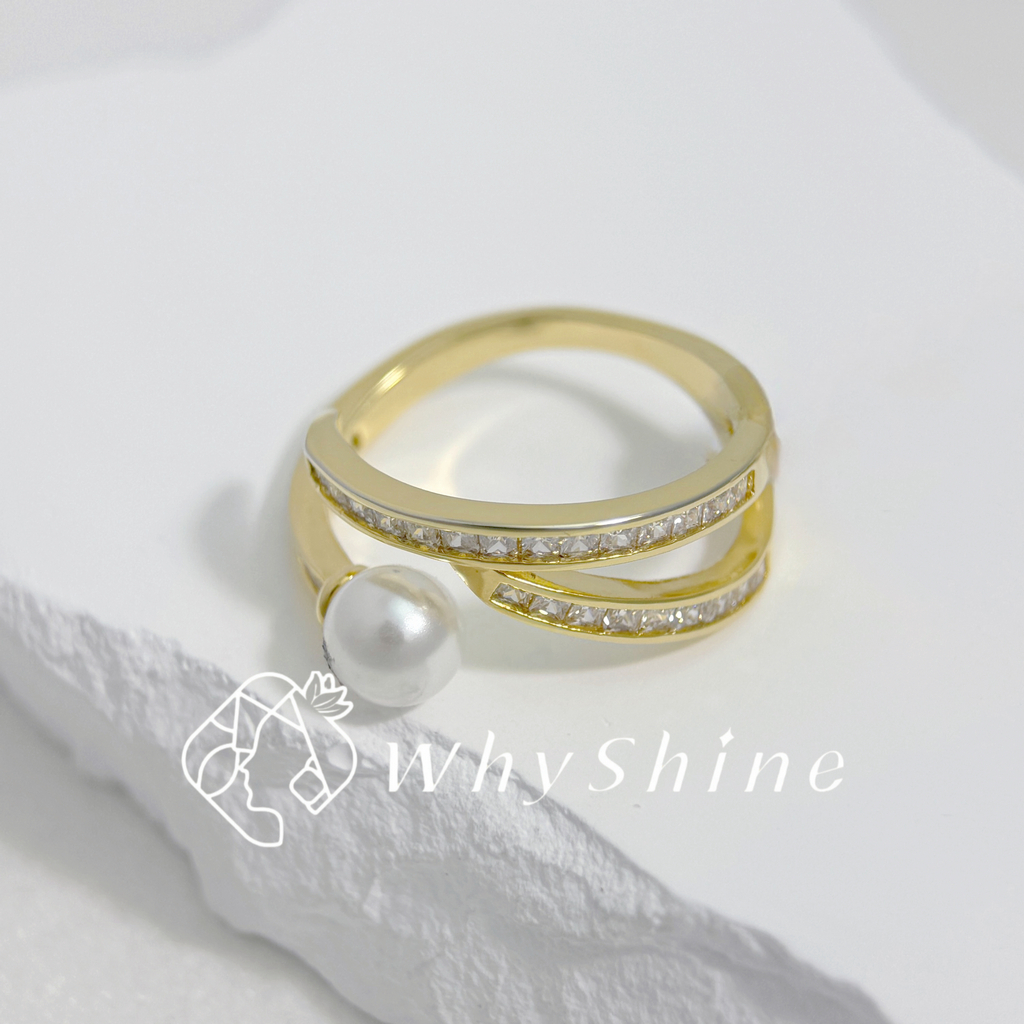 珍珠雙環造型戒指
