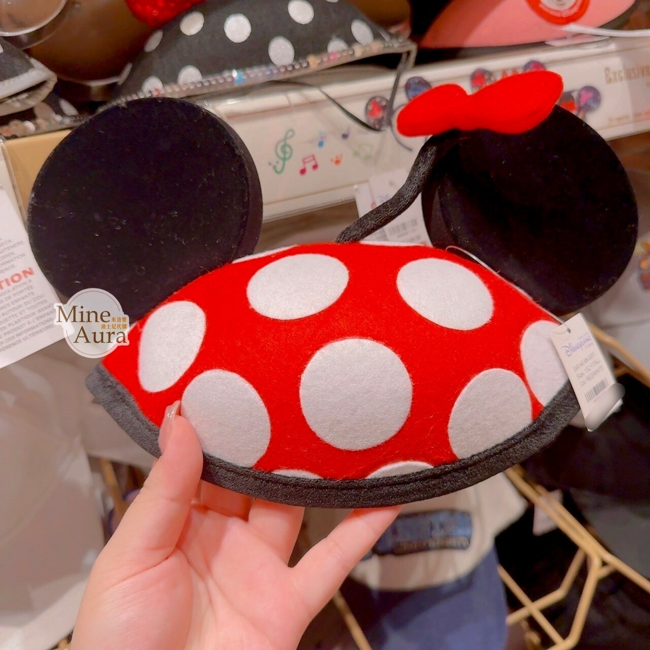 米妮 Minnie 點點 小花 立體耳朵 造型帽 帽子 (可客製專屬刺繡字母) -香港迪士尼樂園