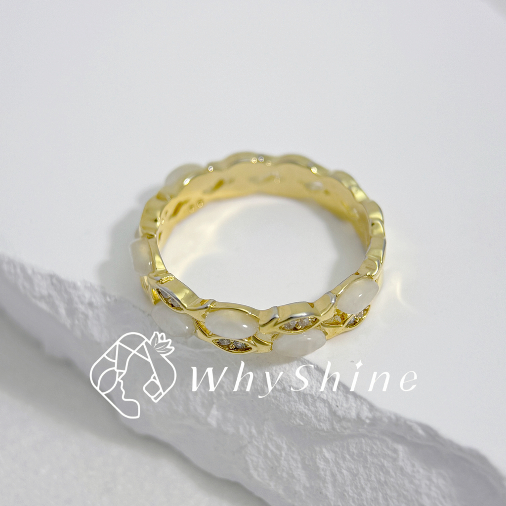 雙圈母貝鑲鑽戒指