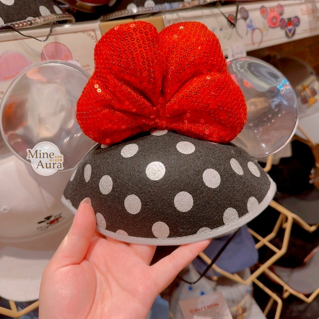 米妮 Minnie 亮片大蝴蝶結 立體耳朵 造型帽 帽子 (可客製專屬刺繡字母) -香港迪士尼樂園