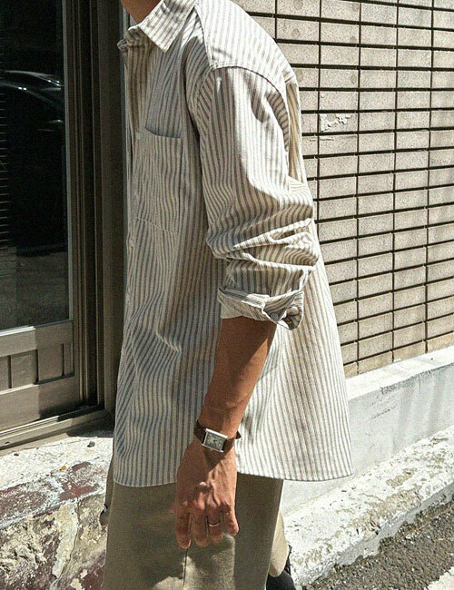 天鵝絨條紋長袖襯衫