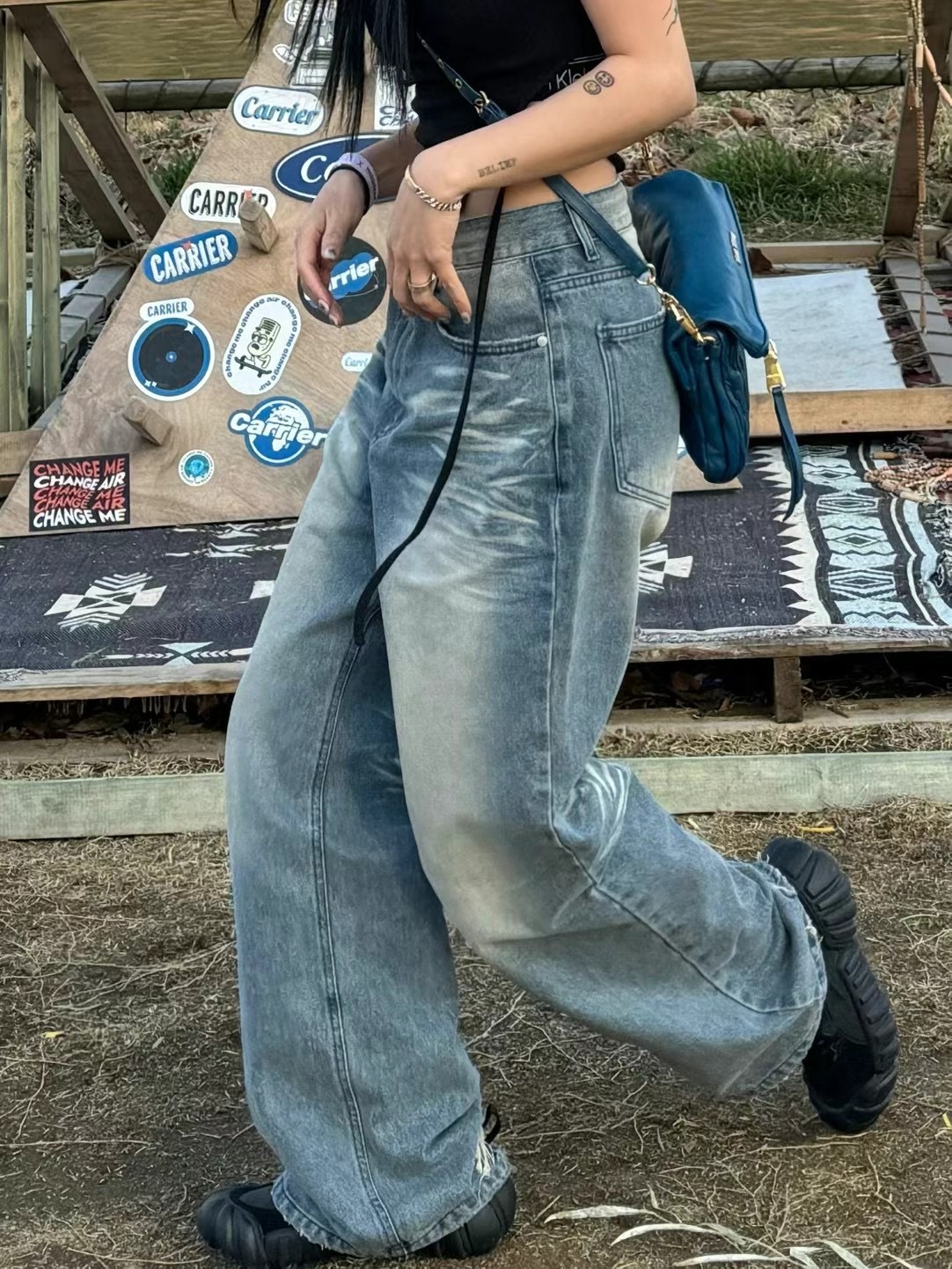 【HERETICS STUDIO 】韓國 고품질 單寧 牛仔 漸層 刷色 寬版 落地 牛仔褲 長褲