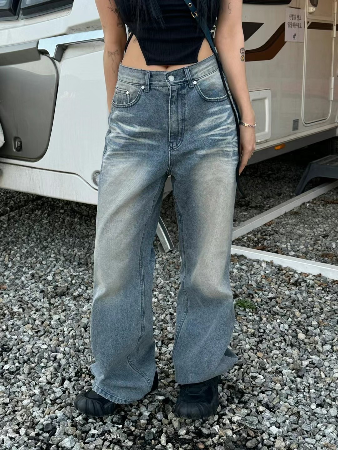 【HERETICS STUDIO 】韓國 고품질 單寧 牛仔 漸層 刷色 寬版 落地 牛仔褲 長褲