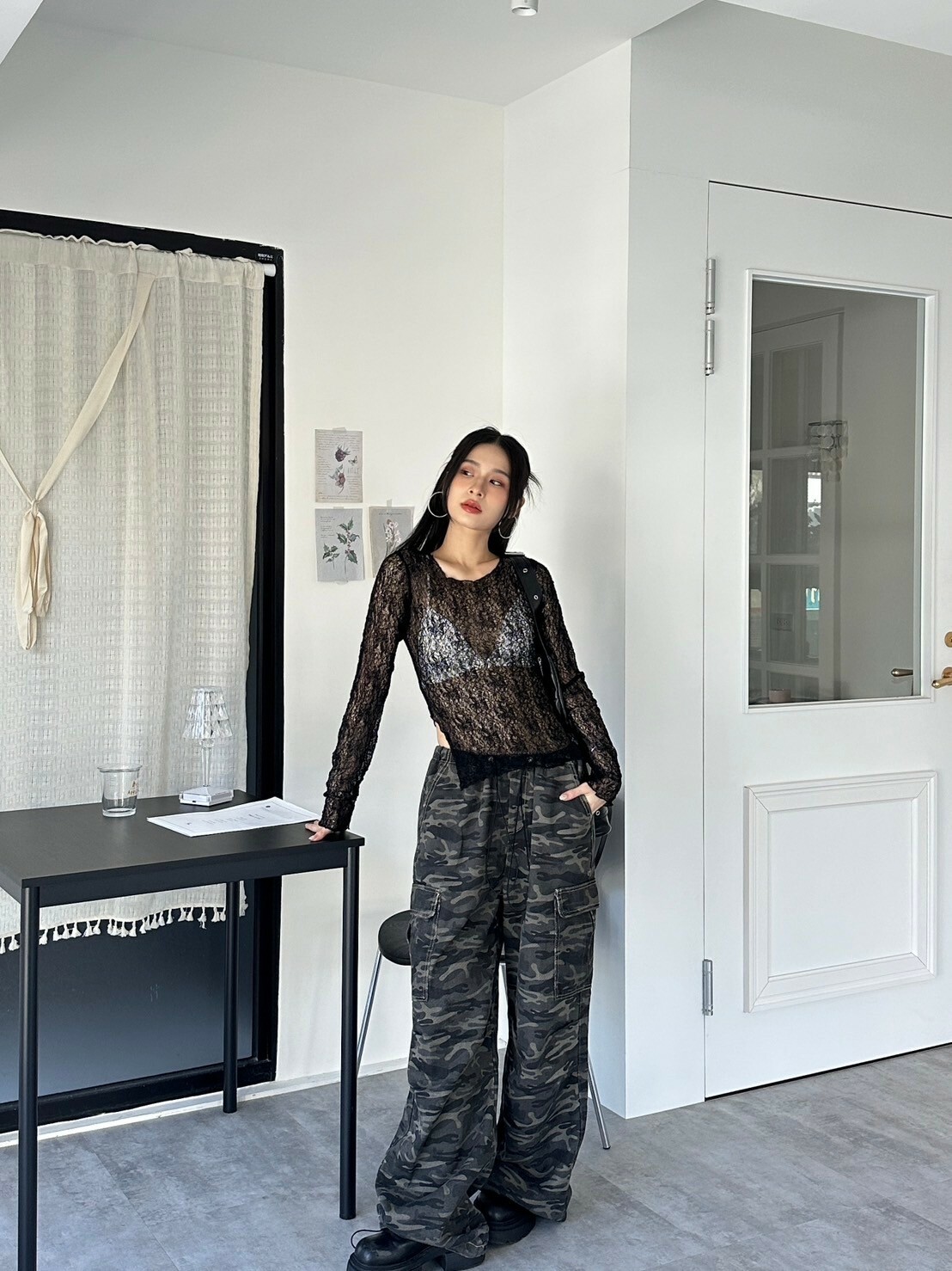 美式跩姊🤘🏻 迷彩工裝牛仔寬褲 （腰圍可調節）現貨