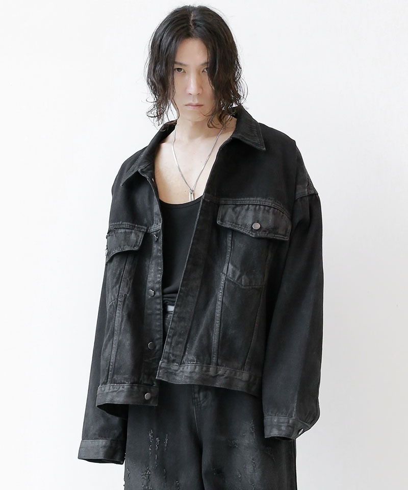 塗層損壞黑色牛仔夾克外套