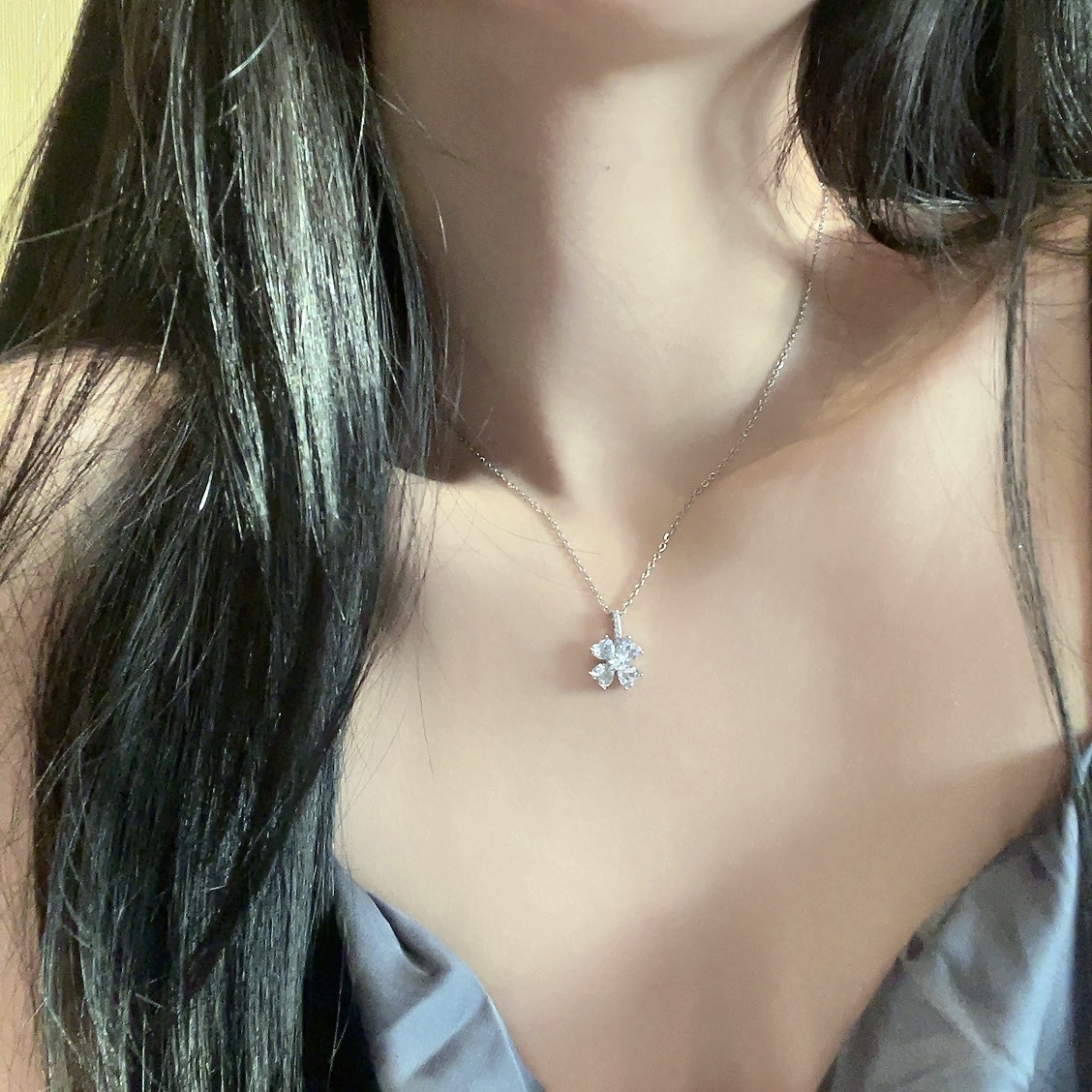 silver高級銀鑽石四葉草項鍊