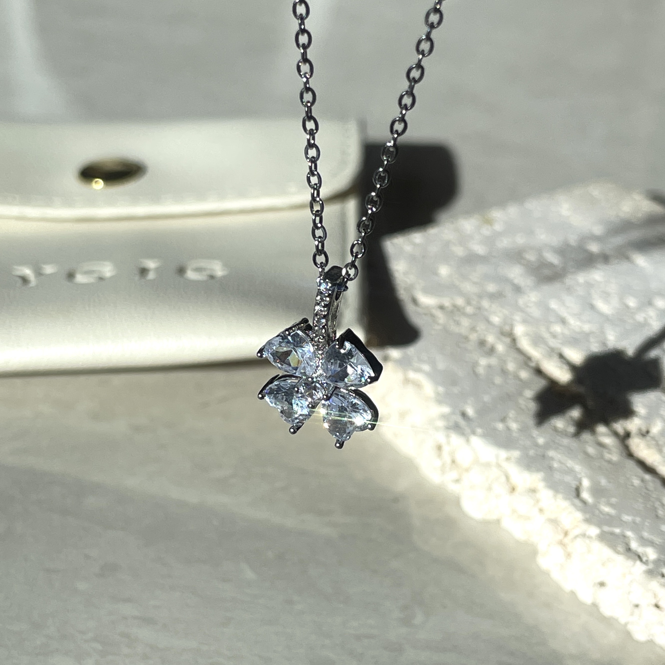 silver高級銀鑽石四葉草項鍊