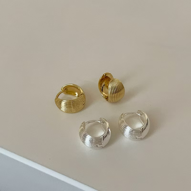 korea浪漫貝殼紋金銀耳釦釘