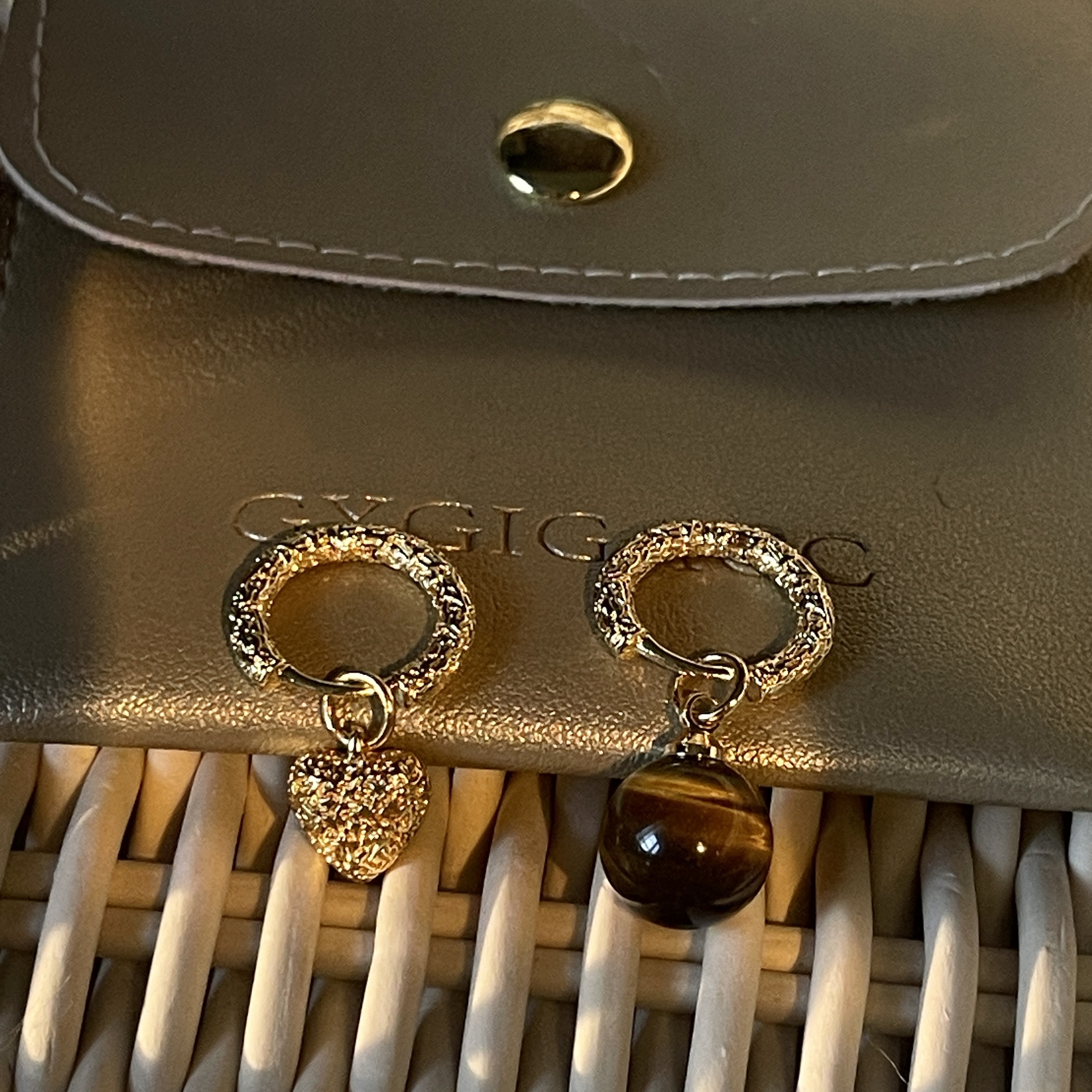 復古美拉德金箔心 一款兩戴小墜耳釦釘