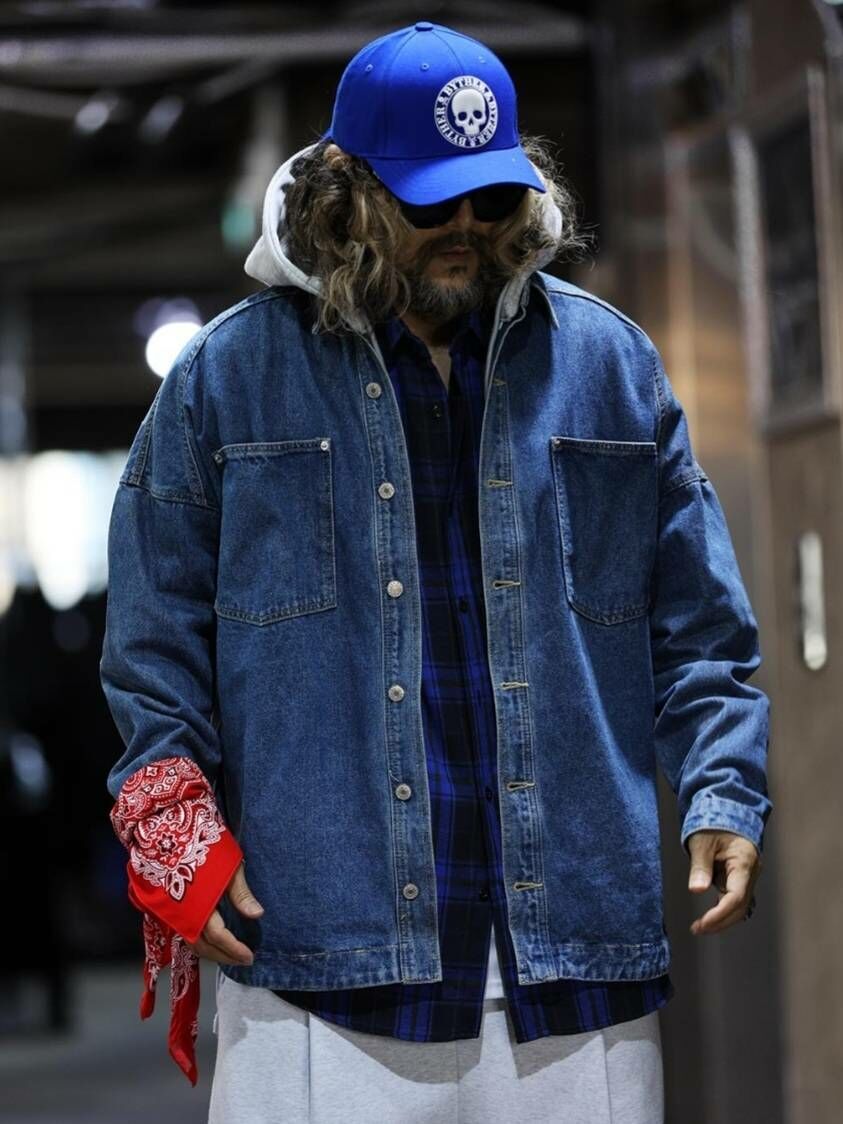 可拆卸連帽牛仔襯衫夾克