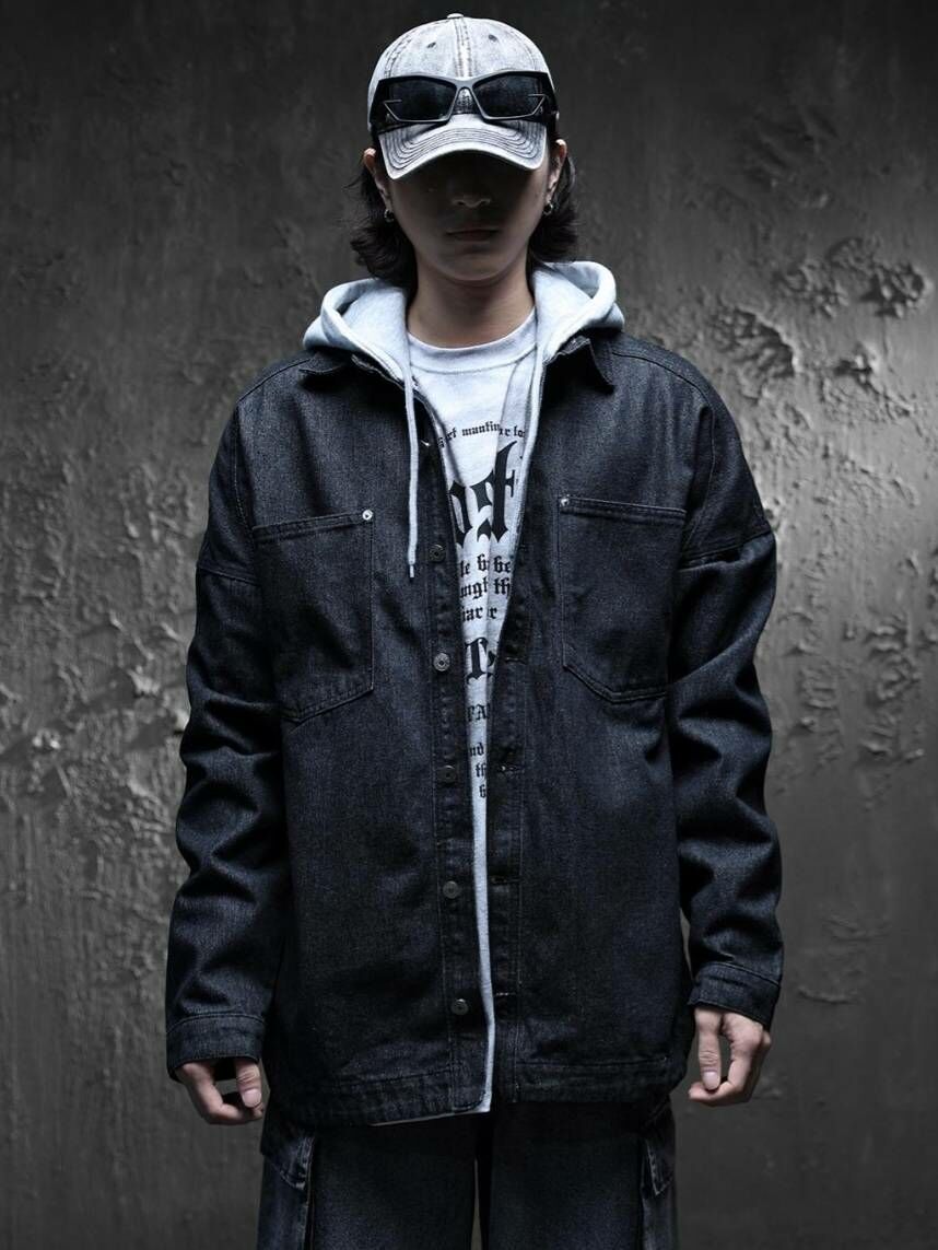 可拆卸連帽牛仔襯衫夾克