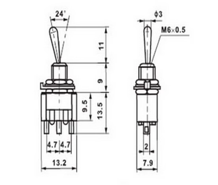 【UCI電子】(2-8)102 鈕子開關 MTS-102 單聯三腳兩檔 搖頭開關 3腳2檔 鈕子開關
