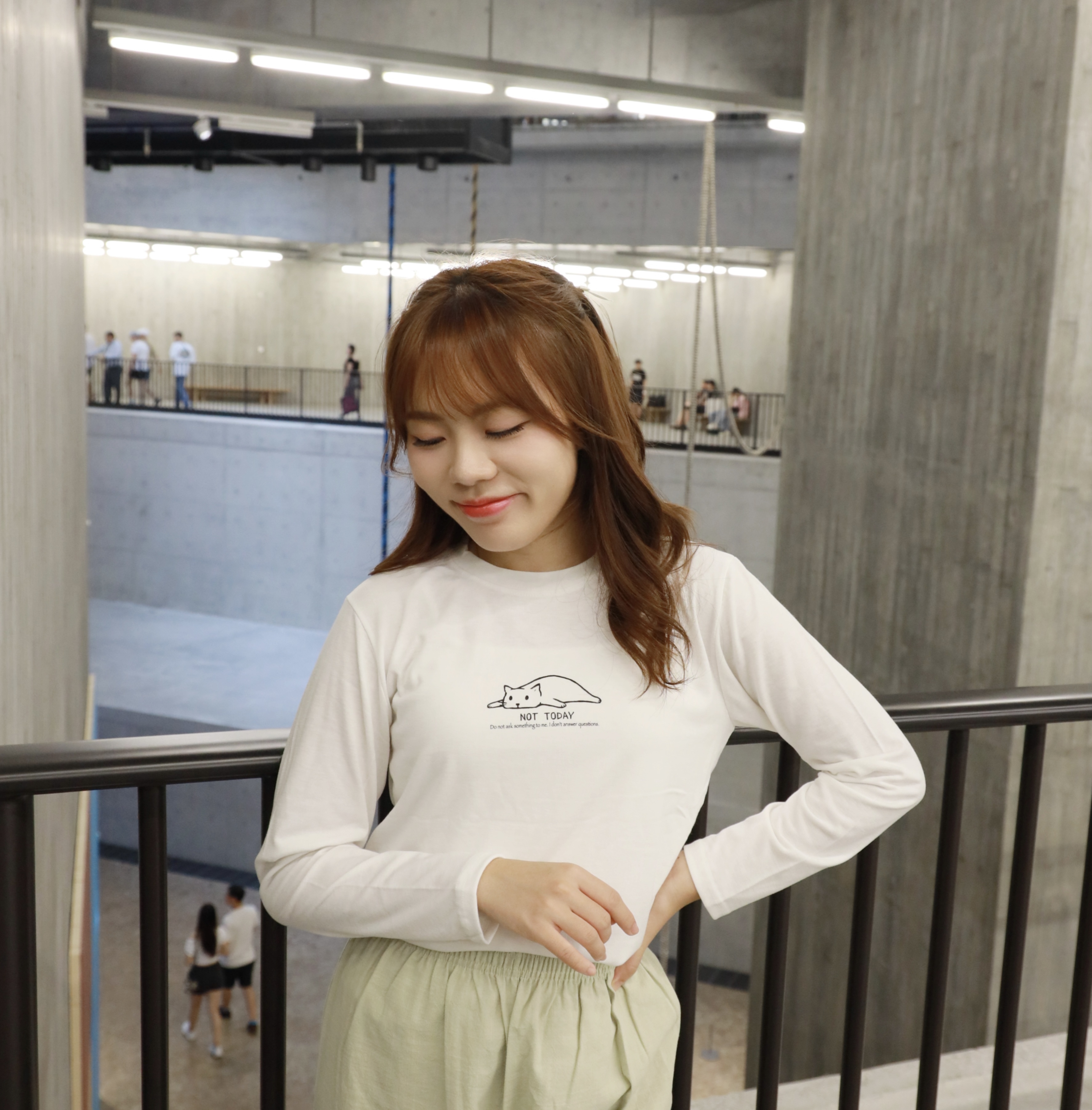 ||TOP520||懶洋洋小貓not today長袖TEE