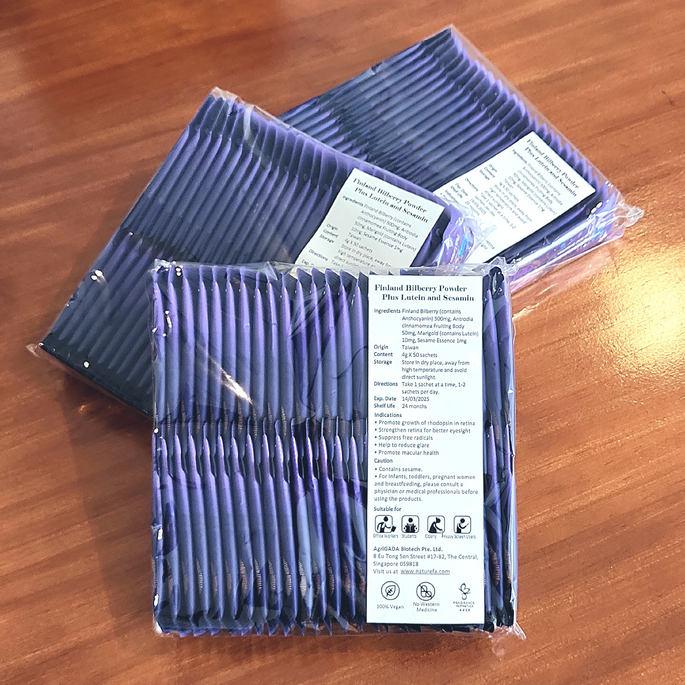 Value Pack (4gx50sachets) : Finland Bilberry Powder with Lutein & Sesamin - Exp. Date 18/9/2026!