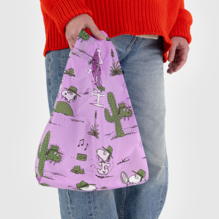 美國 BAGGU  X PEANUTS 聯名設計口袋購物包 史努比仙人掌 (S)