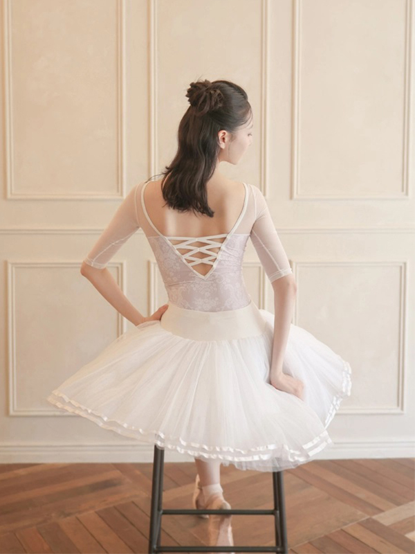 韓國iiLaire 【IL - Antique 網紗拼接五分袖舞衣】可放胸墊