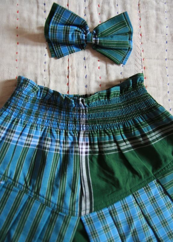 BONJOUR DIARY 拼接格紋百褶裙(含髮飾) PLEATED SKIRT WITH HAIR CLIP Lungi check