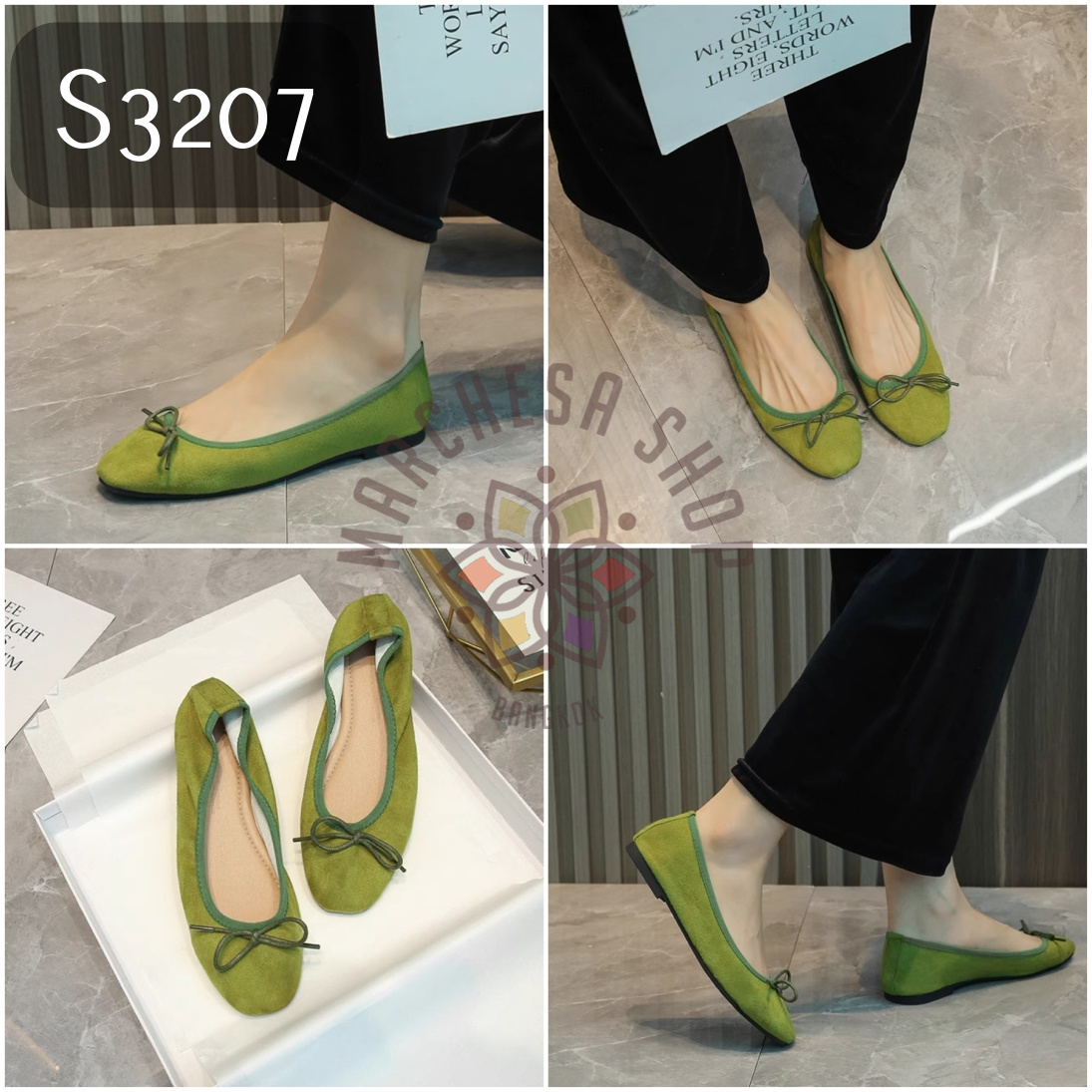 S3207 - 全真皮羊猄蝴蝶結圓頭平底芭蕾舞鞋