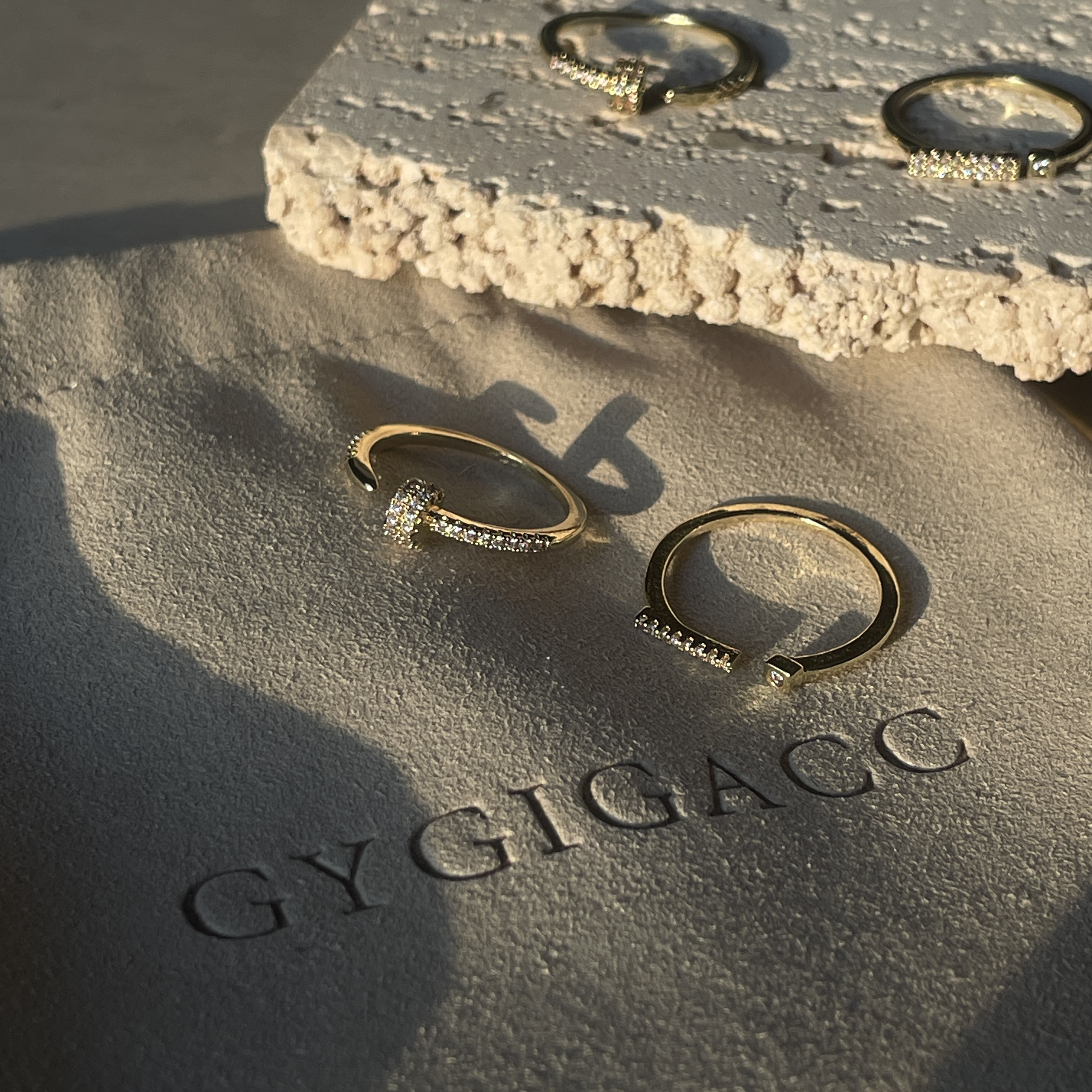 低奢金鑽細釘子/一字鑽開口戒set