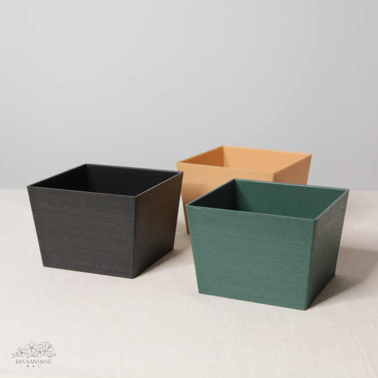 塑膠花器 木紋方盒 3色