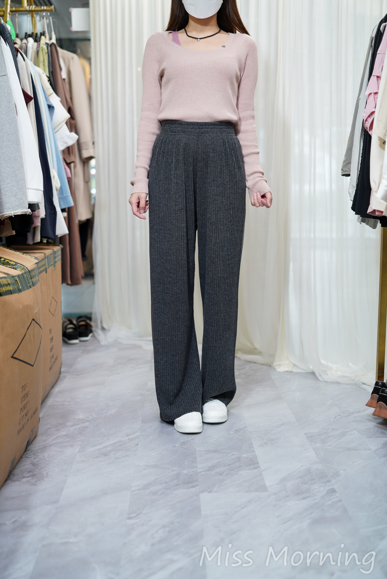 柔和感拼色假2件上衣(14147)