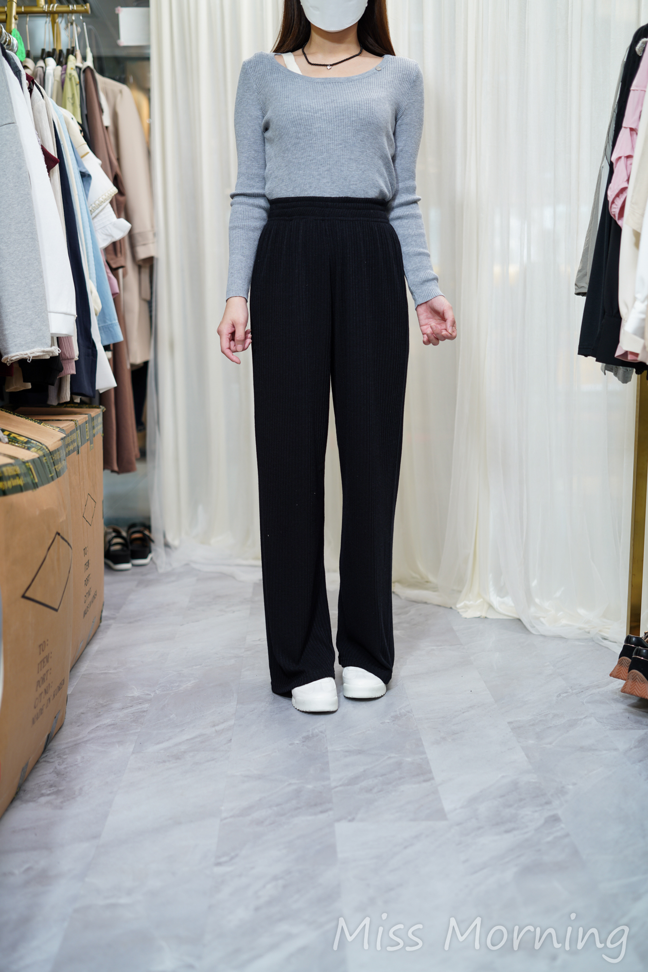 柔和感拼色假2件上衣(14147)