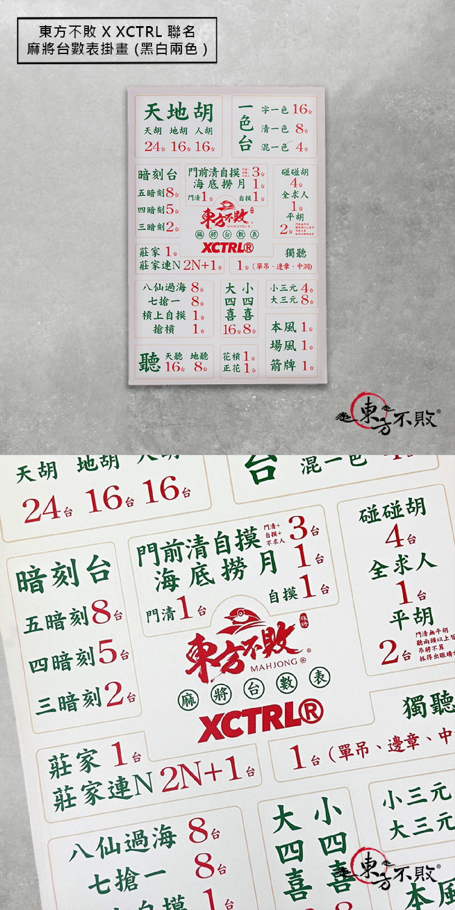 東方不敗 x XCTRL 聯名麻將台數表掛畫