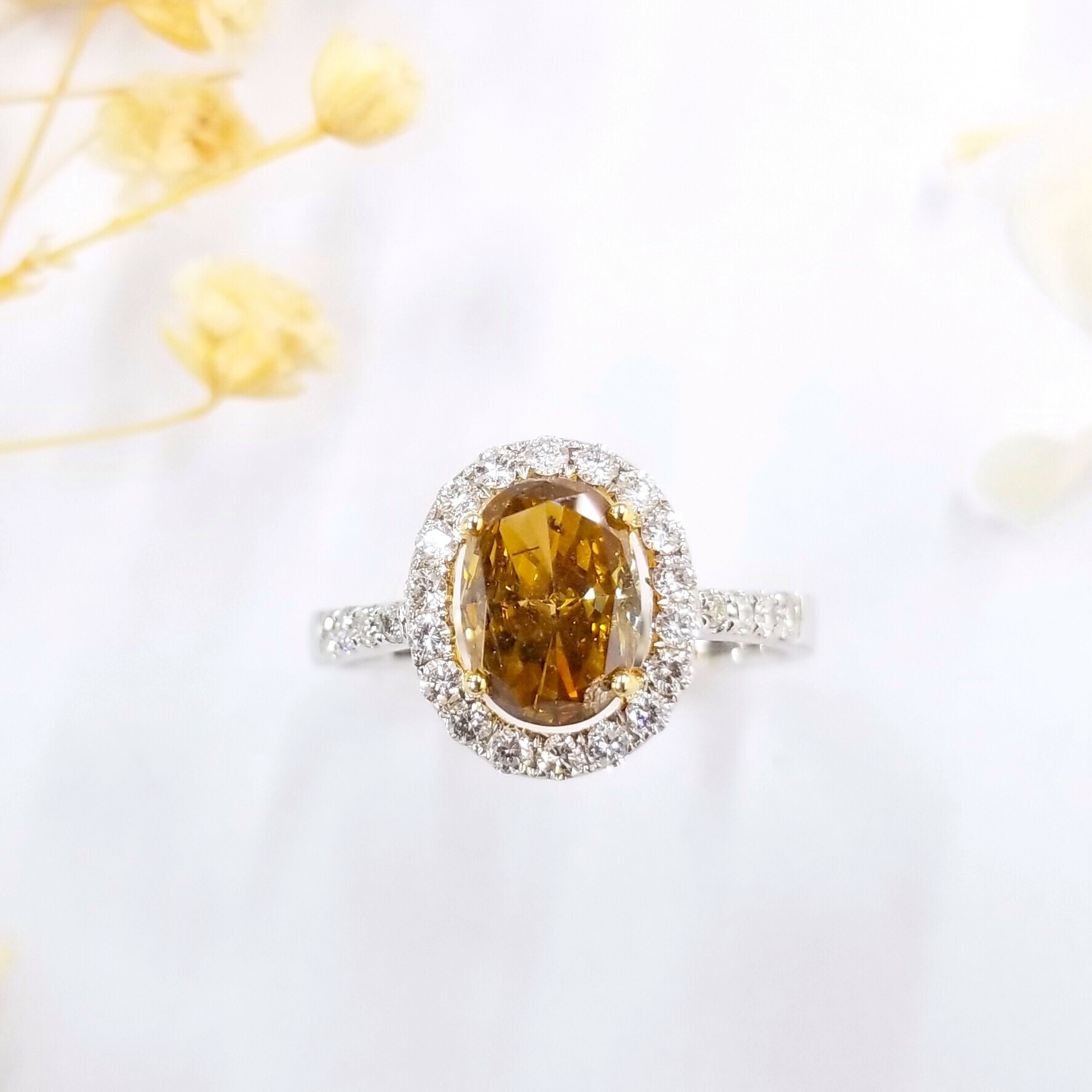 18K Gold 1.01ct Fancy Orange Brown Diamond Ring