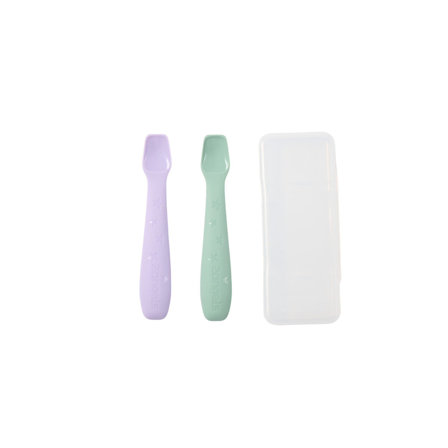 【2angels】Silicone feeding spoon x1 set (2 pieces) - (summer leaf green & purple colors with storage box)