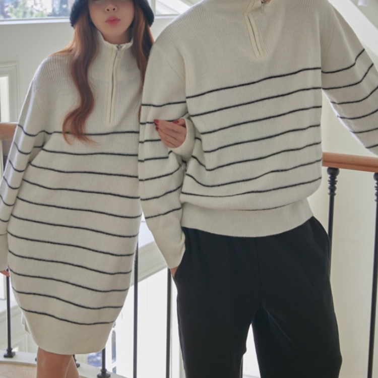 半拉鍊針織上衣/半拉鍊針織洋裝 (兩色)