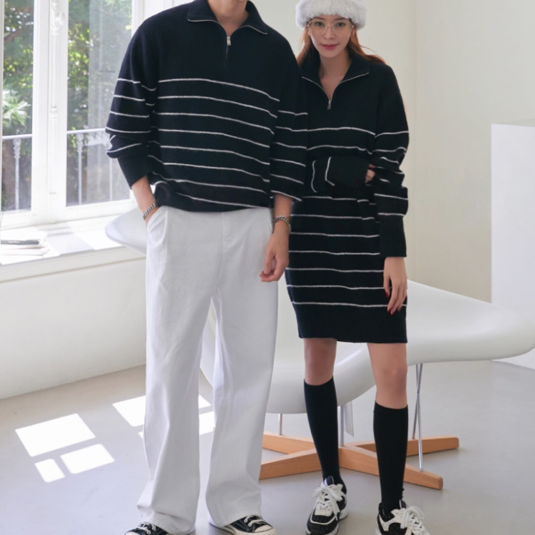 半拉鍊針織上衣/半拉鍊針織洋裝 (兩色)