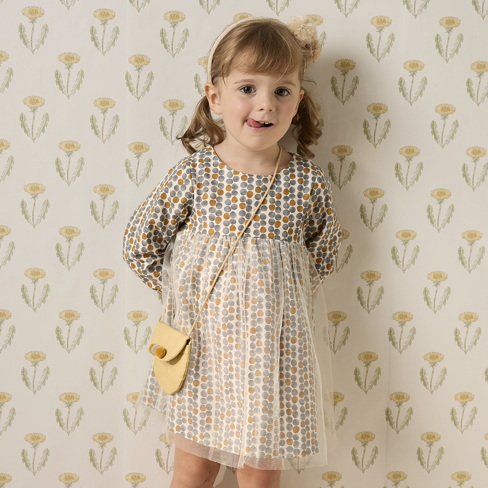 PIPPY 經典點點圓領棉質洋裝附小包 黃