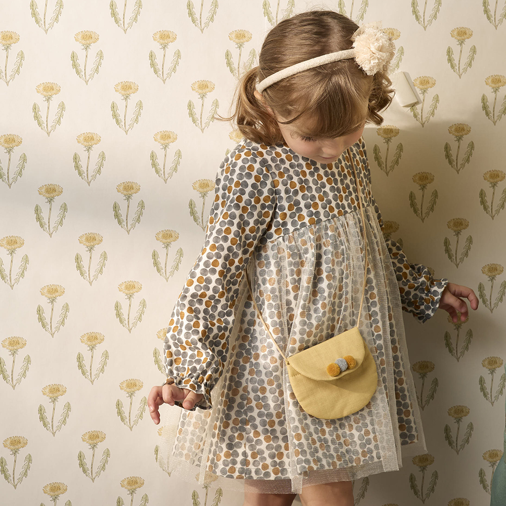 PIPPY 經典點點圓領棉質洋裝附小包 黃