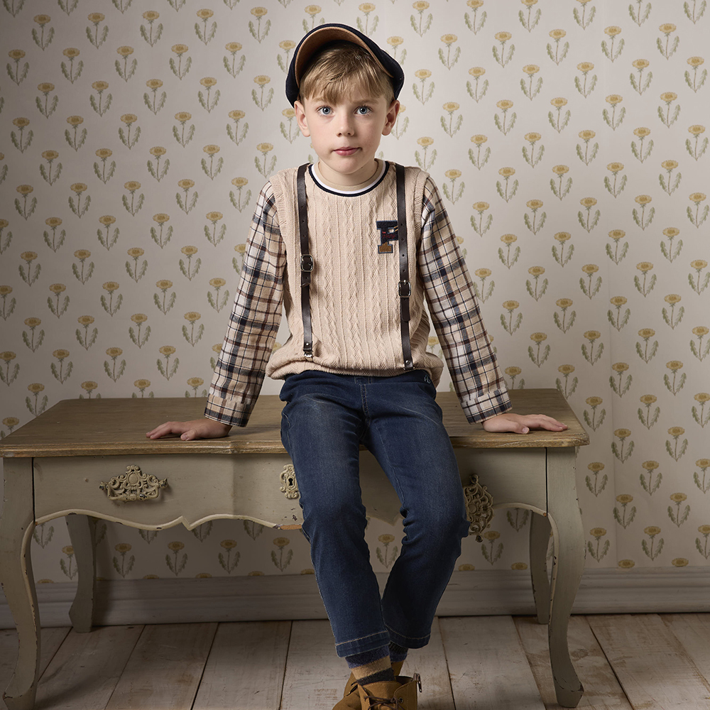 PIPPY經典格紋圓領甲兩件Logo刺繡上衣 卡其