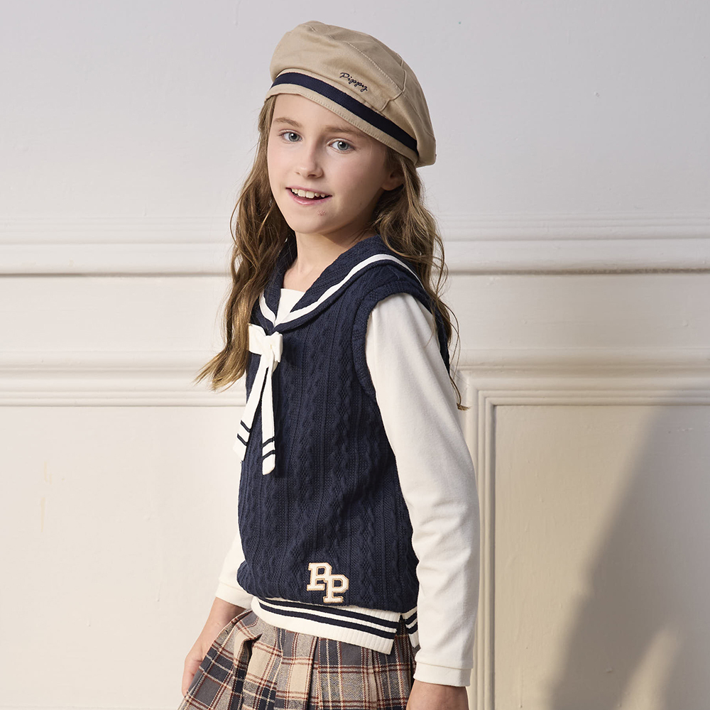 PIPPY 蝴蝶結假兩件水手領長袖上衣 藍