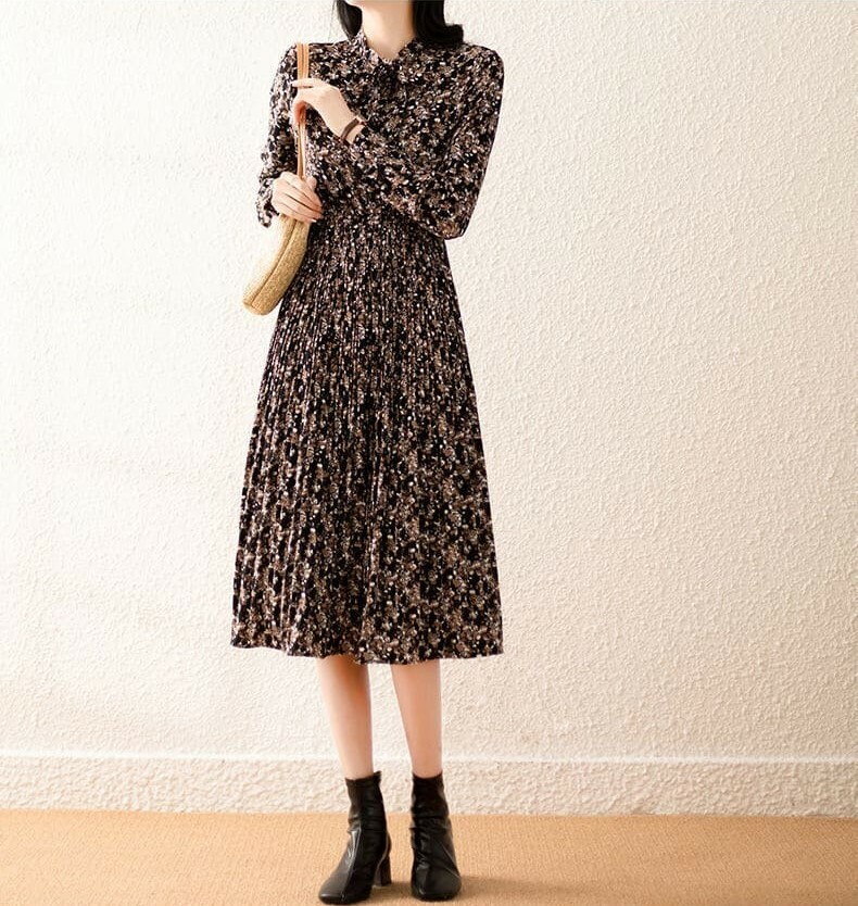 chiffon-retro-floral-pleated-dress