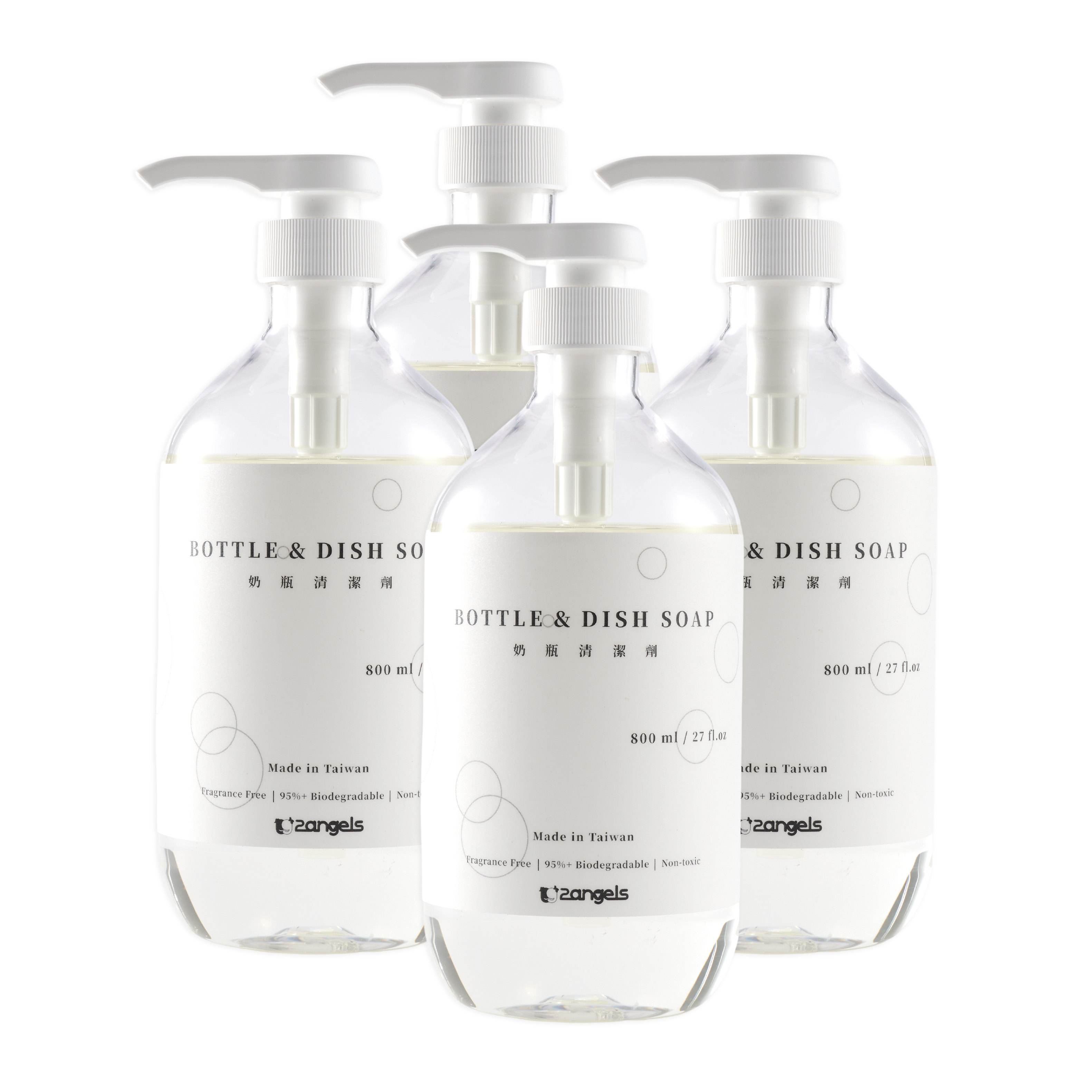【2angels】Natural Bottle and Tableware Cleaner 800ml 4 pack