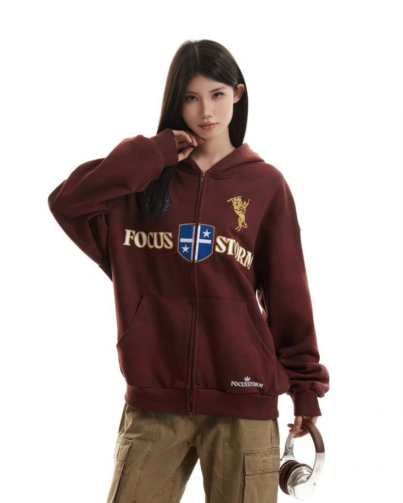 美式水洗徽章刺繡連帽外套