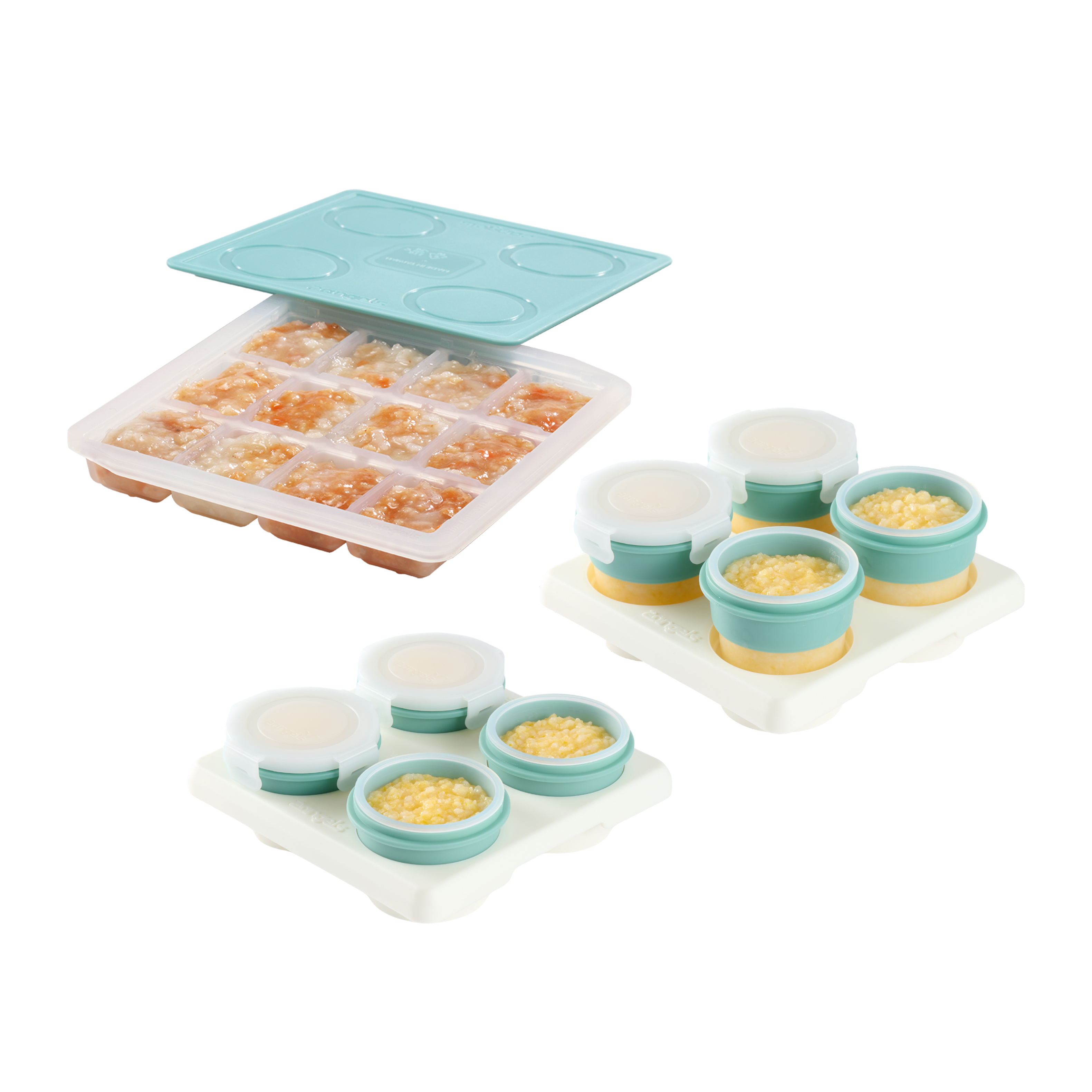 【2angels】Silicone non-staple food ice box 15ml + storage cup 60ml + 120ml (set of three) (baby non-staple food snack packaging box tableware ice brick box)