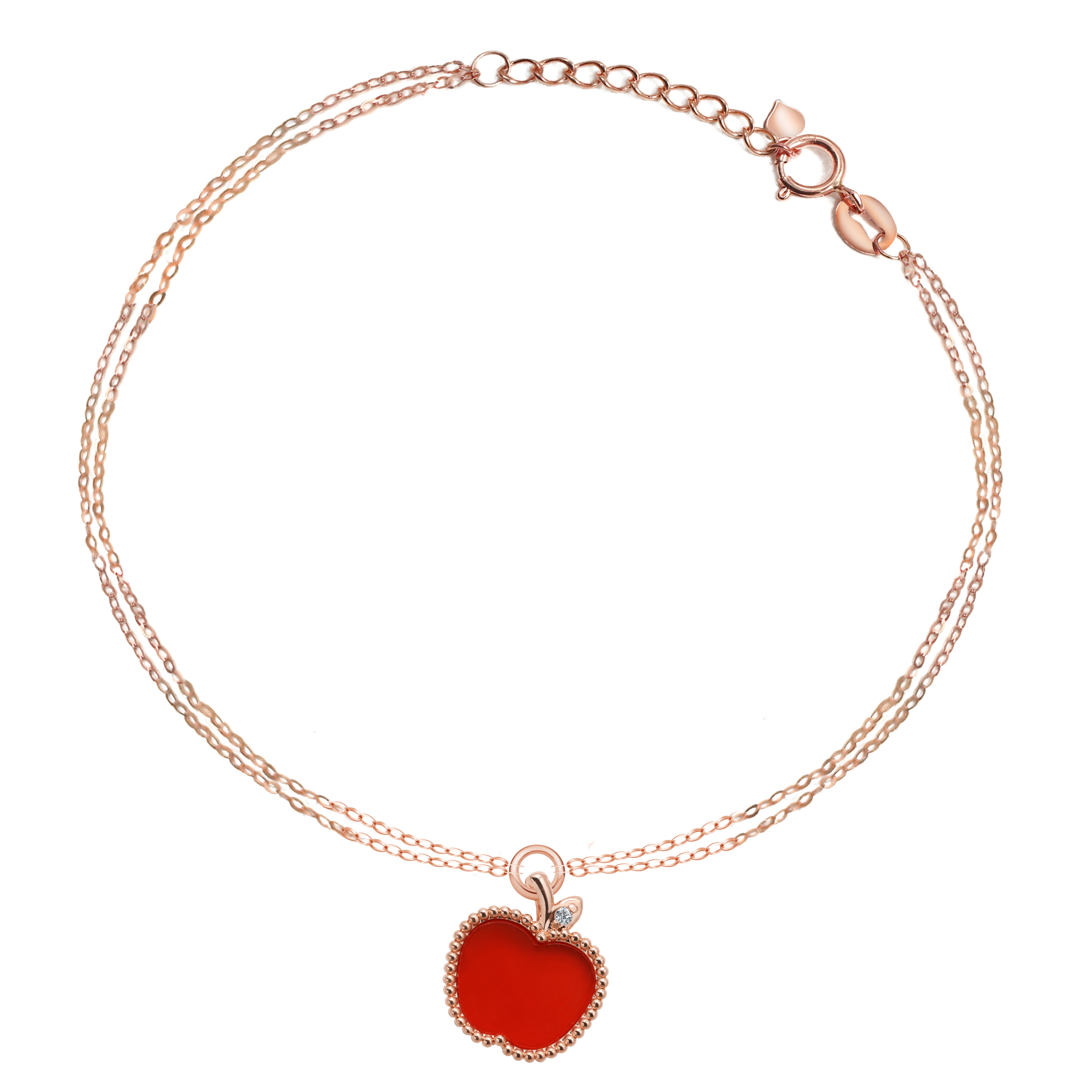 18K玫瑰金紅瑪瑙蘋果腳鍊