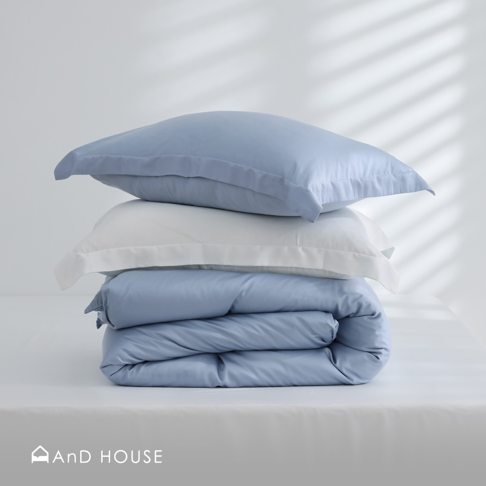 60支天絲｜100%萊賽爾｜雙色配｜珍珠白ｘ藍霧灰