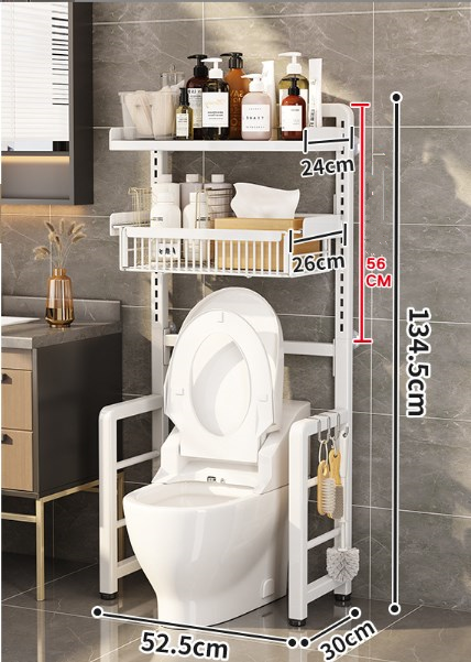 熱推二層廁所多功能收納架（白色）（1板1籃）（規格：52.5*30*134.5CM）