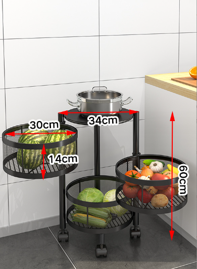 爆款旋轉置物架（黑色三層）（規格：30*60CM）