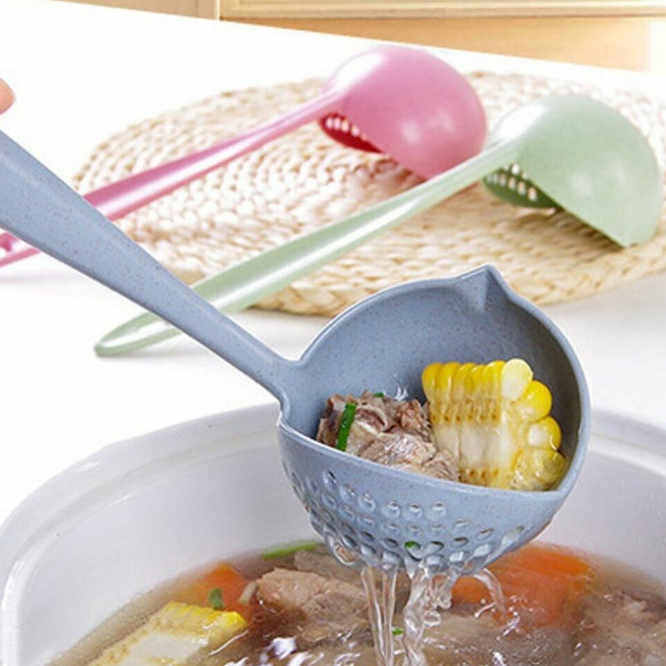 熱賣二合一湯勺小麥秸稈湯漏耐高溫家用火鍋漏勺粥勺廚房湯漏兩用勺子 湯盆菜