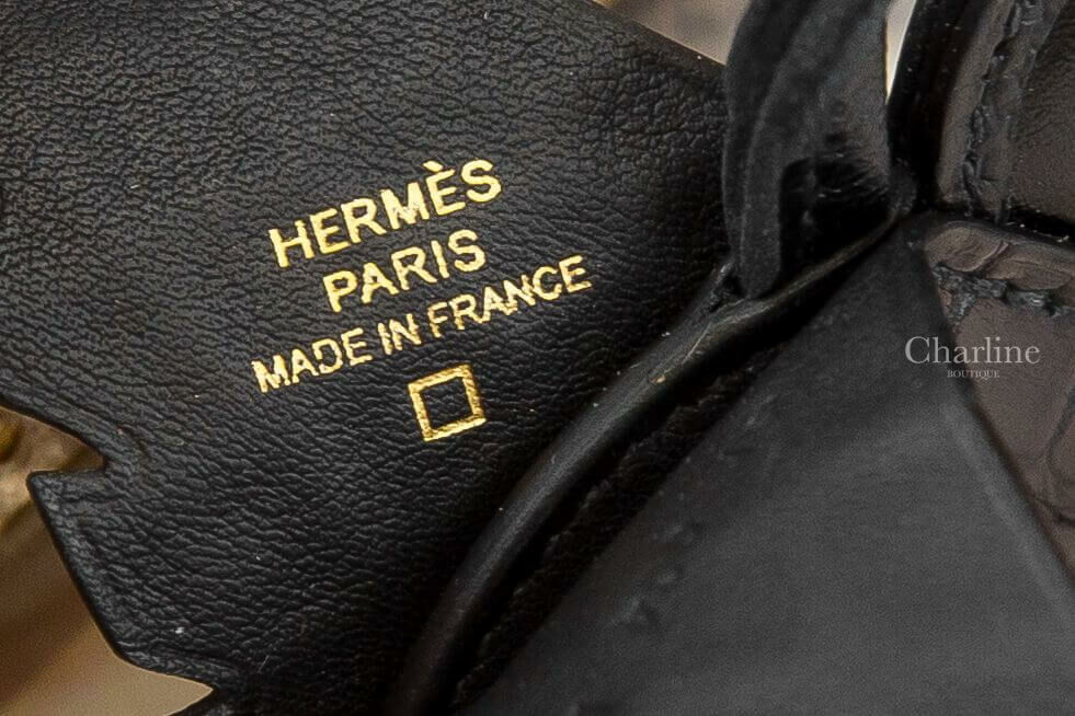 Hermès Birdy Charm 黑色金釦霧面方塊鱷魚拼皮革小鳥吊飾-Charline Boutique 精品代購