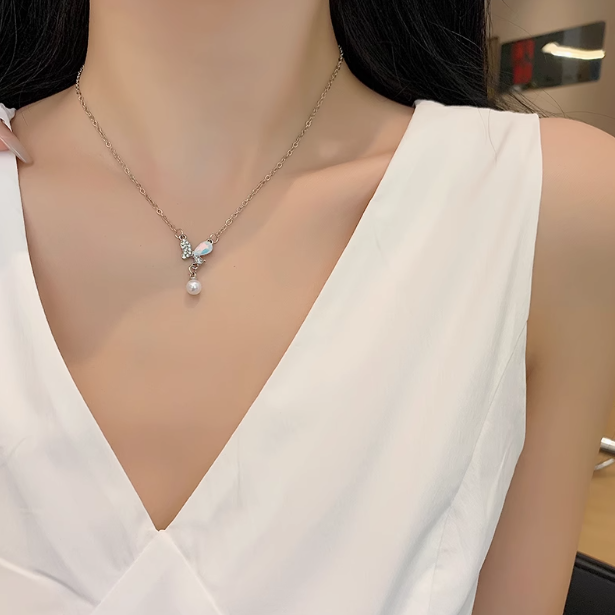 Dreamy Ice Blue Butterfly Necklace