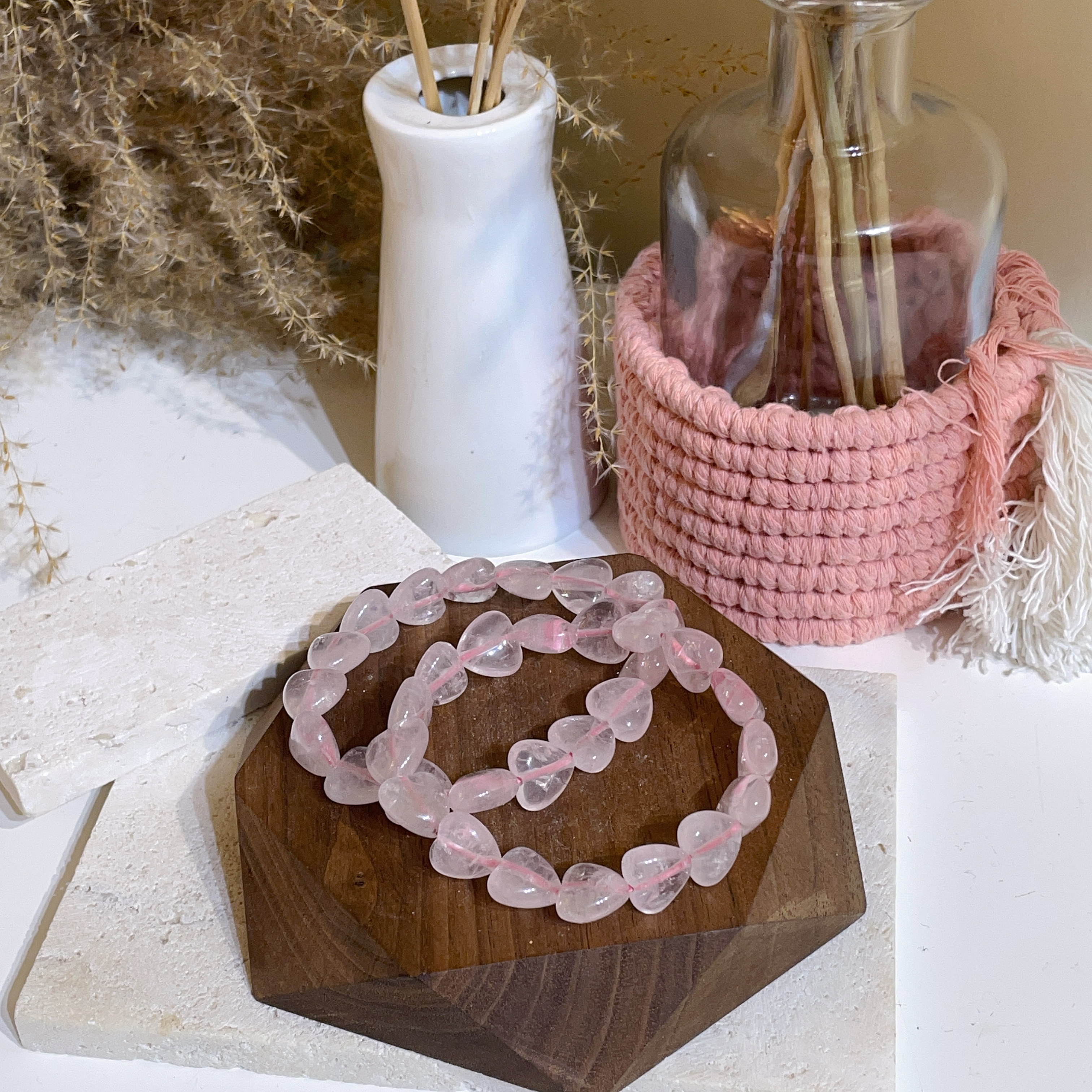 粉晶心心手串 11+mm