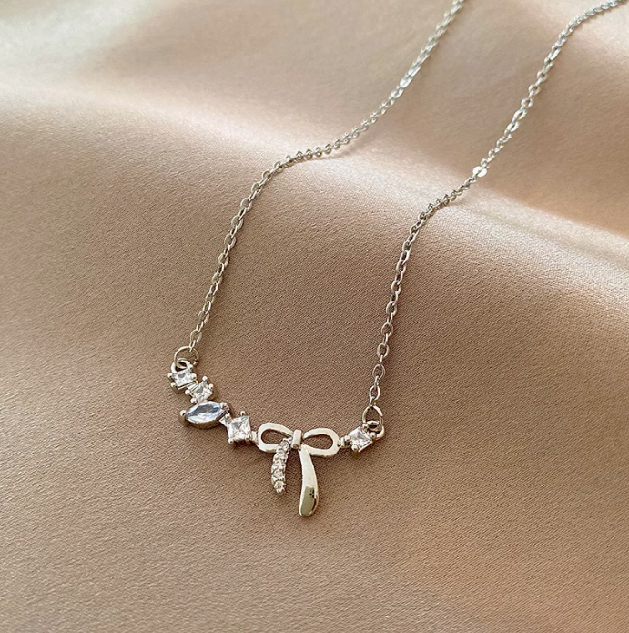 INS Style Delicate Bow Zircon Necklace