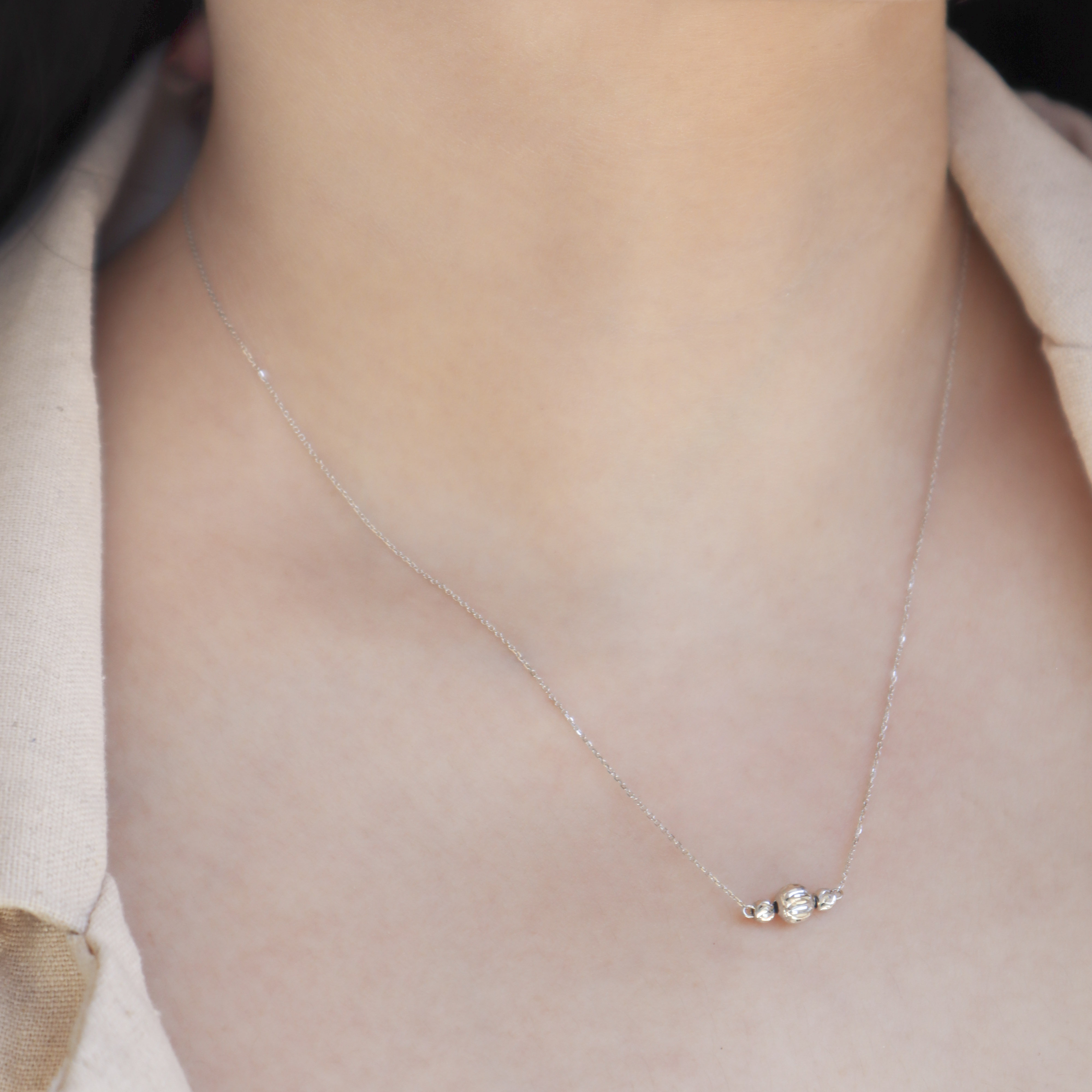 14K/層次切紋珠項鍊