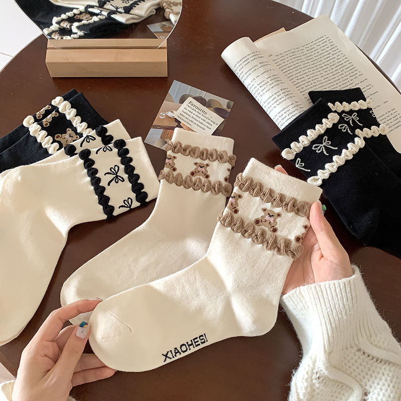 《91903》蝴蝶結熊熊中筒襪